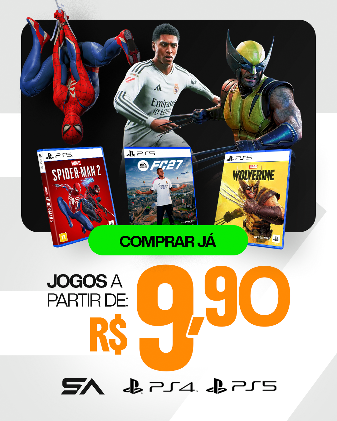 Jogos a partir de R$ 9,90 no Grupo VIP SA GAMES