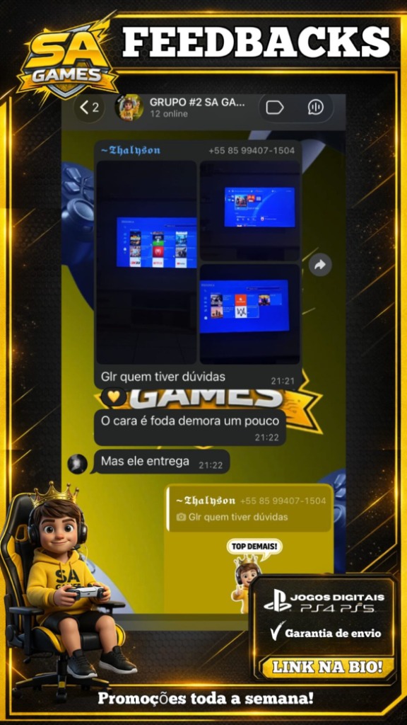 Feedback de cliente Jogos Entregues - SA Games